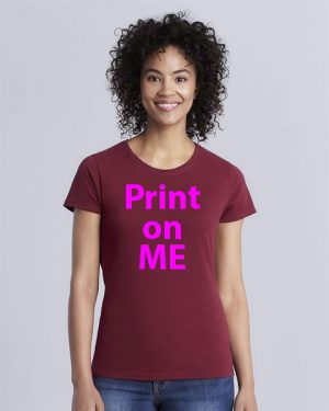 Custom women crew neck t-shirt with print on me on the shirt