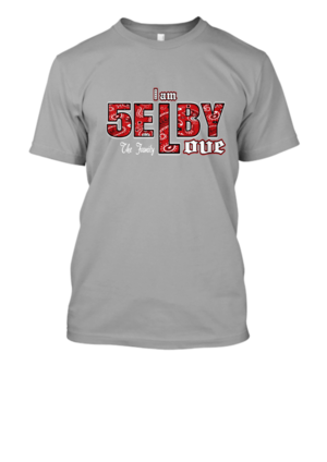 Sports grey unisex T-Shirt with Selby Love Printed Across chest in red bandana fonts