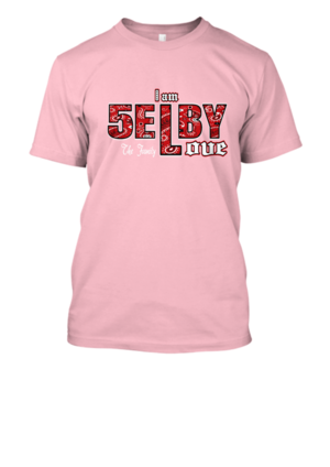 Pink unisex T-Shirt with Selby Love Printed Across chest in red bandana fonts