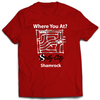 Selby City "Where You At?" Red T-Shirt. Front of shirt has a map of Selby streets with the words "Where You At? above the map and Selby City and the street name under the map.