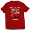 Selby City "Where You At?" Red T-Shirt. Front of shirt has a map of Selby streets with the words "Where You At? above the map and Selby City and the street name under the map.
